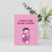 Ik hou van je zusje! babushka doll briefkaart (Staand voorkant)