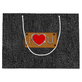Ik hou van je. Zwart denim patroon Aangepaste naam Groot Cadeauzakje