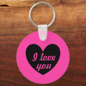 "Ik hou van je" zwart hart op fuchsia Sleutelhanger (Voorkant)