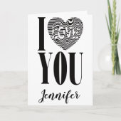 Ik hou van je zwart-wit gestreept hart feestdagen kaart (Voorkant)