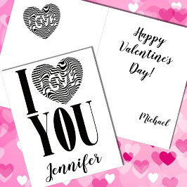 Ik hou van je zwart-wit gestreept hart feestdagen kaart