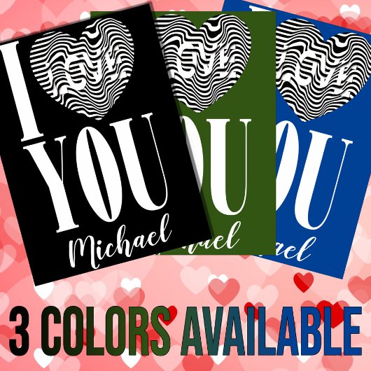 Ik hou van je zwart-wit gestreept hart op groen feestdagen kaart