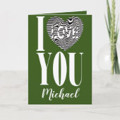 Ik hou van je zwart-wit gestreept hart op groen feestdagen kaart (Voorkant)