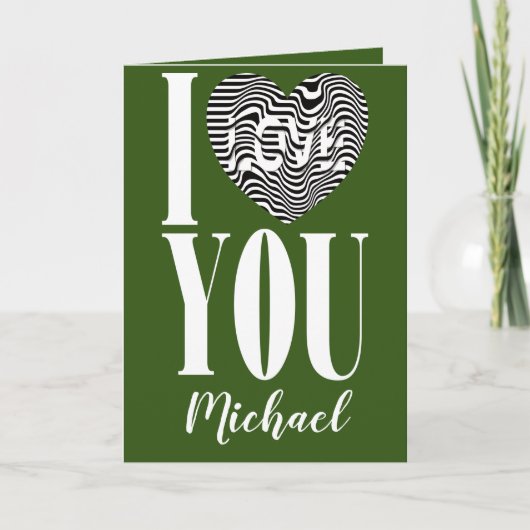 Ik hou van je zwart-wit gestreept hart op groen feestdagen kaart (Voorkant)