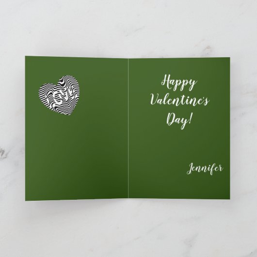 Ik hou van je zwart-wit gestreept hart op groen feestdagen kaart (Binnen)