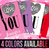 Ik hou van je zwart-wit gestreept hart op paars feestdagen kaart