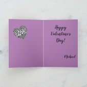 Ik hou van je zwart-wit gestreept hart op paars feestdagen kaart (Binnen)