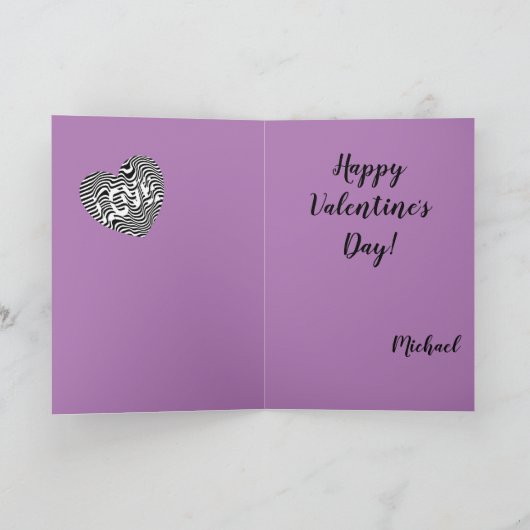 Ik hou van je zwart-wit gestreept hart op paars feestdagen kaart (Binnen)