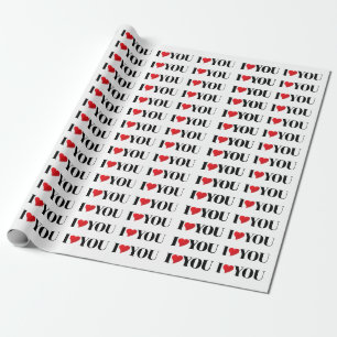 Ik hou van je, zwart wit rood hart geschenk cadeaupapier
