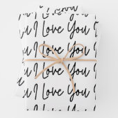 Ik hou van je zwarte en witte Valentijnsdag Inpakpapier Vel (In situ)