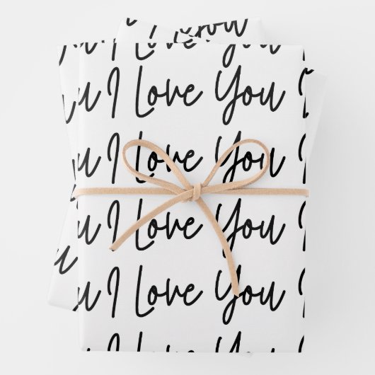 Ik hou van je zwarte en witte Valentijnsdag Inpakpapier Vel (In situ)