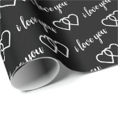 Ik hou van je zwarte witte hartpatroon typografie cadeaupapier (Rol Hoek)
