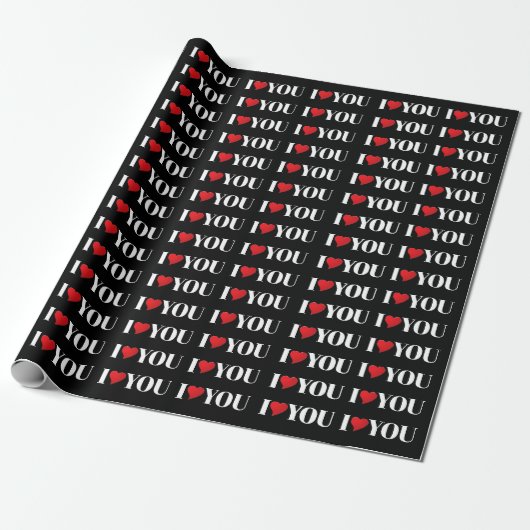 Ik hou van je, zwarte, witte, rode hartcadeau cadeaupapier (Uitgerold)