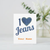Ik hou van Jeans  Mode Design met Seam Hear Briefkaart (Staand voorkant)