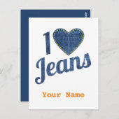 Ik hou van Jeans  Mode Design met Seam Hear Briefkaart (Voorkant / Achterkant)