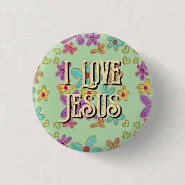 Ik hou van Jesus Christelijk Girl Flowers Green Ronde Button 3,2 Cm