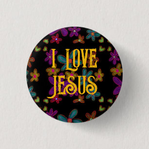 Ik hou van Jesus Christelijk Girl Flowers Pattern Ronde Button 3,2 Cm