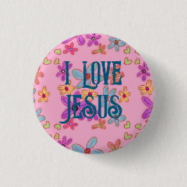 Ik hou van Jesus Christelijk Girl Pink Floral Ronde Button 3,2 Cm