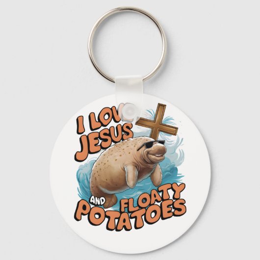 Ik hou van Jesus en Floaty Potatoes Manatee Zee Ko Sleutelhanger (Achterkant)
