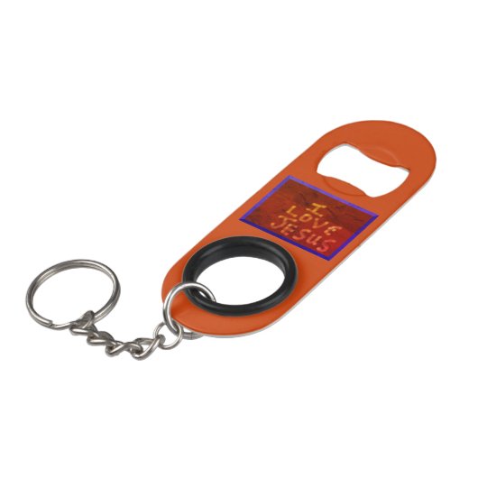 Ik hou van Jesus Mini Bottle Opener met Sleutelhan Flessenopener (Voorkant Gekanteld)