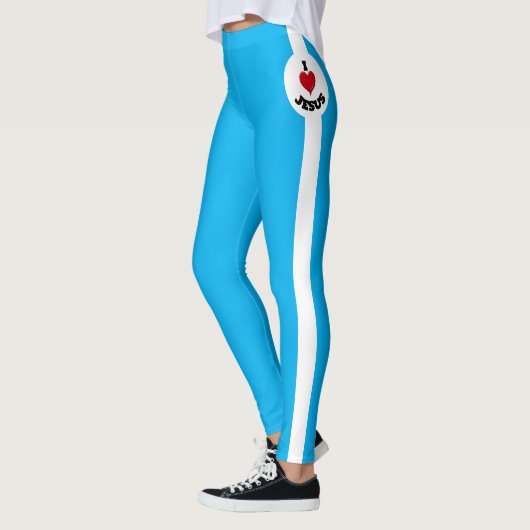 Ik hou van Jezus, blauw met witte streep Leggings (Links)
