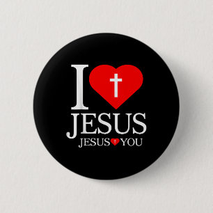 Ik hou van Jezus Christelijk Kruis God Geloof Bijb Ronde Button 5,7 Cm