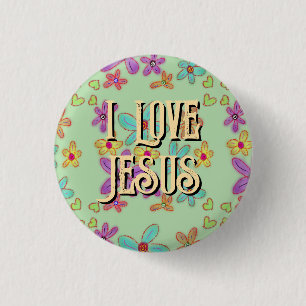 Ik hou van Jezus Christelijk Meisje Bloemen Groen Ronde Button 3,2 Cm
