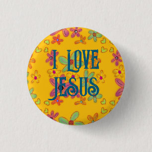 Ik hou van Jezus Christelijk Meisje Bloemen Patroo Ronde Button 3,2 Cm