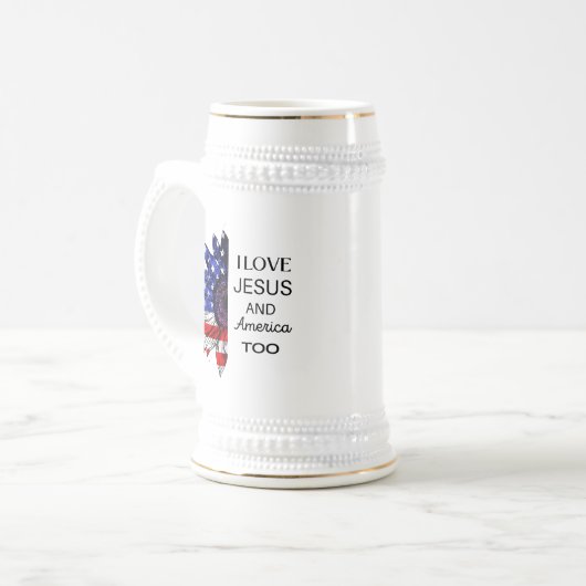 Ik hou van Jezus en Amerika. Bierpul (Voorkant links)