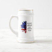 Ik hou van Jezus en Amerika. Bierpul (Links)