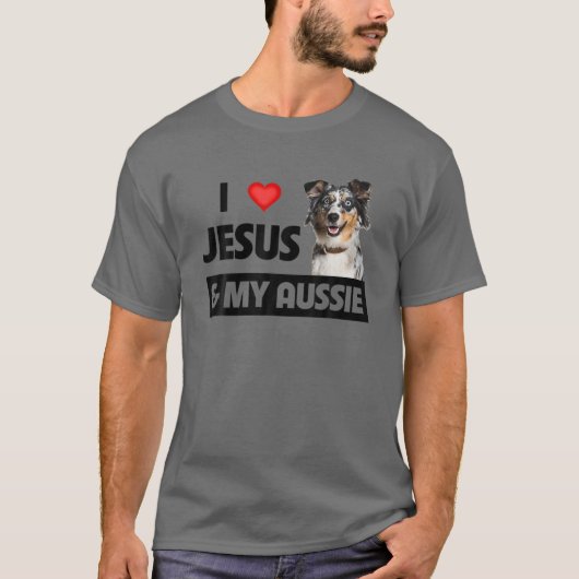 Ik hou van Jezus en mijn Australische herderhond T-shirt (Voorkant)