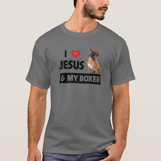 Ik hou van Jezus en mijn Boxer Dog mama pa Pet Par T-shirt (Voorkant)