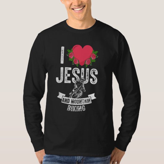 Ik hou van Jezus en mountainbiken fietsgod T-shirt (Voorkant)