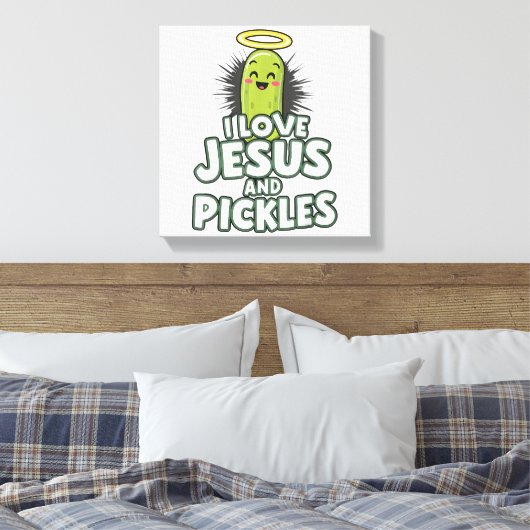 Ik hou van Jezus en Pickles Canvas Afdruk (Insitu (Slaapkamer))