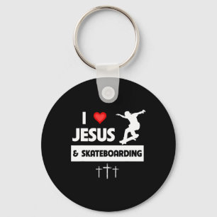 Ik hou van Jezus en Skateboarding Skateboarder Tri Sleutelhanger