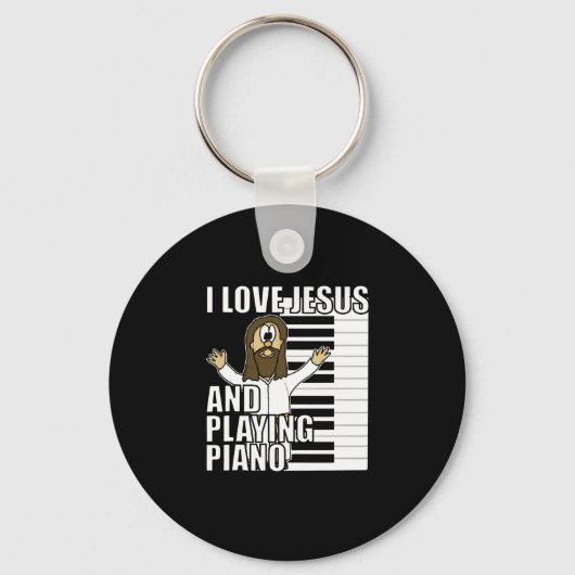 Ik hou van Jezus en speel Piano Funny Christelijk Sleutelhanger (Voorkant)