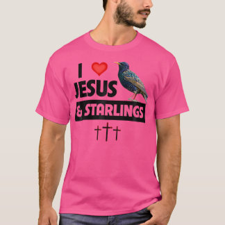 Ik hou van Jezus en spreeuwen vogels kijken naar C T-shirt