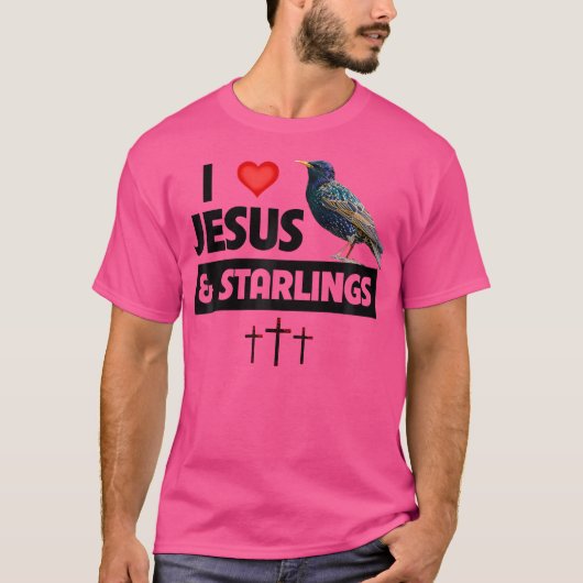 Ik hou van Jezus en spreeuwen vogels kijken naar C T-shirt (Voorkant)