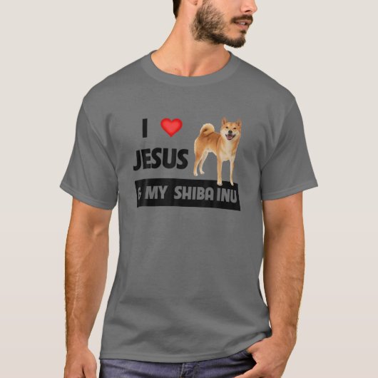 Ik hou van Jezus en van mijn sjiiba Inu Dog mama p T-shirt (Voorkant)