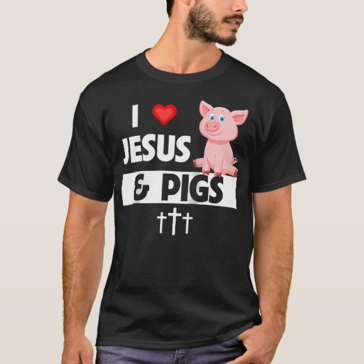 Ik hou van Jezus en Varkens Funny Farming Christel T-shirt (Voorkant)