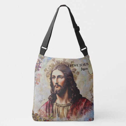 Ik hou van Jezus gepersonaliseerde naam Crossbody Tas (Voorkant)