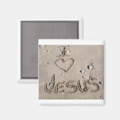 Ik hou van Jezus geschreven in zand Magneet (Voorkant / Achterkant)