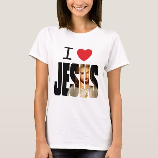 Ik hou van Jezus - ik hoor Jezus met afbeelding in T-shirt (Voorkant)