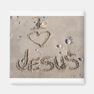 Ik hou van Jezus in zand Magneet
