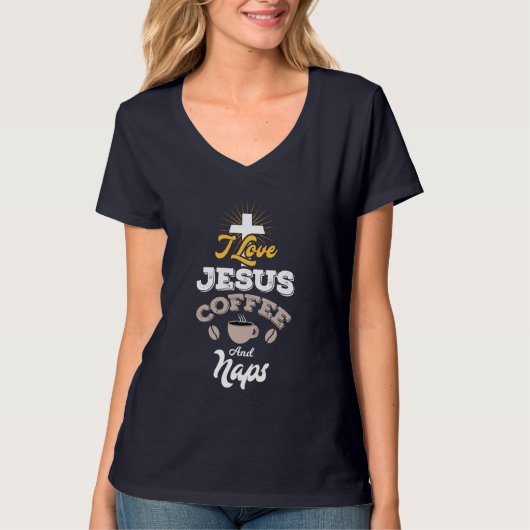 Ik hou van Jezus Koffie en Naps Christelijk T-shirt (Voorkant)