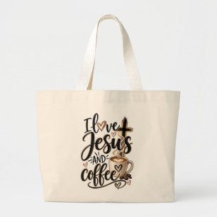 Ik hou van Jezus & koffie Grote Tote Bag
