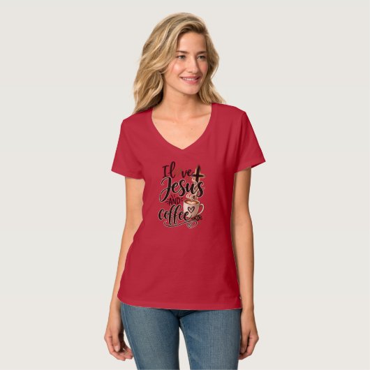 Ik hou van Jezus & koffie T-shirt (Voorkant volledig)