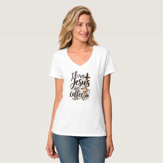Ik hou van Jezus & koffie T-shirt (Voorkant volledig)