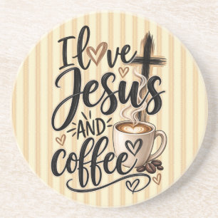 Ik hou van Jezus & koffie Zandsteen Onderzetter
