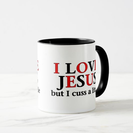 Ik hou van Jezus [maar ik heb een beetje gepraat] Mok (Voorkant rechts)